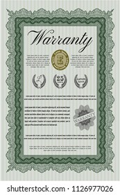 Green Warranty Certificate template. With great quality guilloche pattern. Vector illustration. Money style design. 