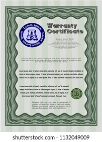 Green Warranty Certificate template. With great quality guilloche pattern. Money Pattern design. Customizable, Easy to edit and change colors. 