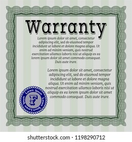 Green Warranty Certificate template. With great quality guilloche pattern. Detailed. Money Pattern design. 