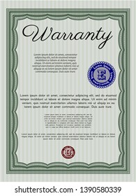 Green Warranty Certificate template. With great quality guilloche pattern. Customizable, Easy to edit and change colors. Perfect design. 