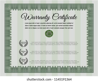 Green Warranty Certificate template. With guilloche pattern. Customizable, Easy to edit and change colors. Perfect design. 