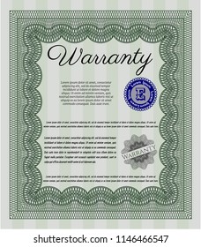 Green Warranty Certificate template. With guilloche pattern. Vector illustration. Superior design. 