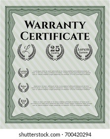 Green Warranty Certificate template. With guilloche pattern. Good design. Vector illustration. 