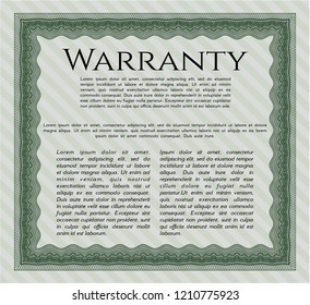 Green Warranty Certificate template. With linear background. Customizable, Easy to edit and change colors. Artistry design. 
