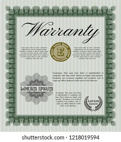 Green Warranty Certificate template. With linear background. Customizable, Easy to edit and change colors. Elegant design. 
