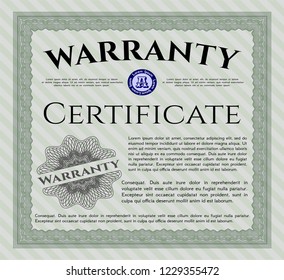 Green Warranty Certificate template. With linear background. Money Pattern. Customizable, Easy to edit and change colors. 