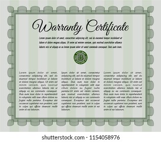 Green Warranty Certificate template. Lovely design. With complex linear background. Customizable, Easy to edit and change colors. 