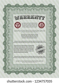 Green Warranty Certificate template. Lovely design. Vector illustration. With background. 