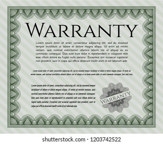 Green Warranty Certificate template. Modern design. Detailed. Printer friendly. 