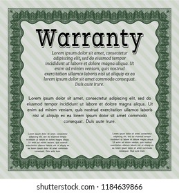 Green Warranty Certificate template. Money design. With background. Detailed. 