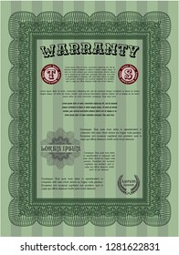 Green Warranty Certificate template. Money style design. Customizable, Easy to edit and change colors. With guilloche pattern. 
