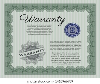 Green Warranty Certificate template. Money design. Vector illustration. With quality background. 