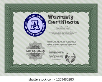 Green Warranty Certificate template. Perfect design. Easy to print. Detailed. 