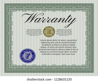 Green Warranty Certificate template. Printer friendly. Money design. Customizable, Easy to edit and change colors. 