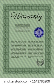Green Warranty Certificate template. Printer friendly. Nice design. Customizable, Easy to edit and change colors. 