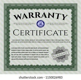 Green Warranty Certificate template. Printer friendly. Detailed. Elegant design. 