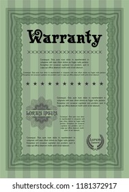 Green Warranty Certificate template. Printer friendly. Money design. Customizable, Easy to edit and change colors. 