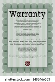 Green Warranty Certificate template. Printer friendly. Perfect design. Detailed. 