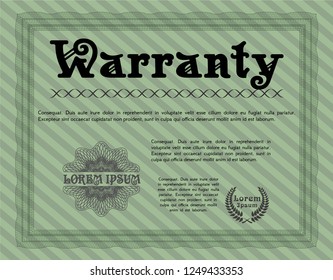 Green Warranty Certificate template. With quality background. Lovely design. Detailed. 