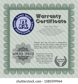 Green Warranty Certificate template. With quality background. Money Pattern. Customizable, Easy to edit and change colors. 