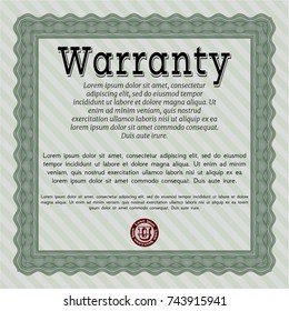 Green Warranty Certificate template. With quality background. Detailed. Money design. 