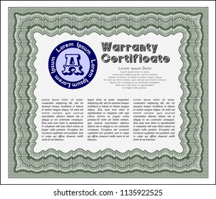 Green Warranty Certificate template. Sophisticated design. Customizable, Easy to edit and change colors. With background. 