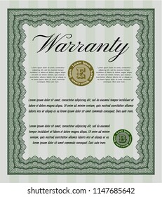 Green Warranty Certificate template. Vector illustration. With guilloche pattern. Beauty design. 