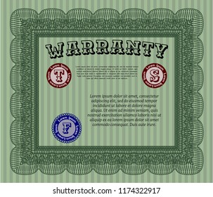 Green Warranty Certificate template. Vector illustration. With complex background. Beauty design. 