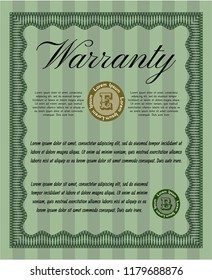 Green Warranty Certificate template. Vector illustration. With linear background. Sophisticated design. 