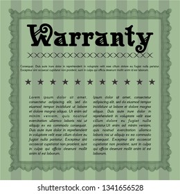 Green Warranty Certificate template. Vector illustration. With background. Perfect design. 