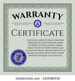 Green Warranty Certificate template. Vector illustration. Complex background. Money Pattern design. 