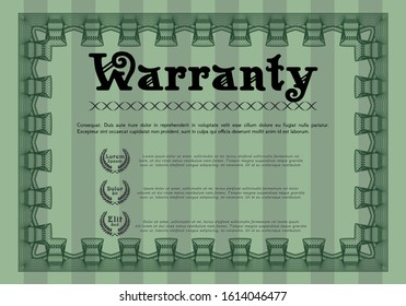 Green Warranty. Complex background. Sophisticated design. Detailed. 