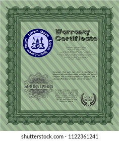 Green Warranty. With complex background. Superior design. Vector illustration. 