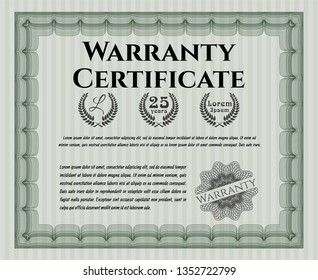 Green Warranty. With complex background. Vector illustration. Superior design. 