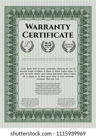 Green Warranty. With complex linear background. Vector illustration. Money style design. 
