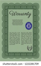 Green Warranty. With complex linear background. Vector illustration. Money design. 