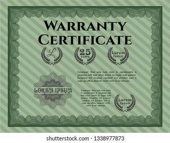 Green Warranty. With complex linear background. Vector illustration. Artistry design. 