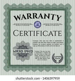 Green Warranty. With complex linear background. Customizable, Easy to edit and change colors. Money Pattern design. 