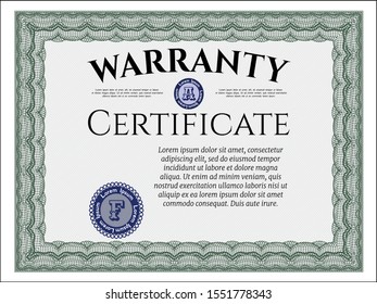 Green Warranty. With complex linear background. Vector illustration. Nice design. 