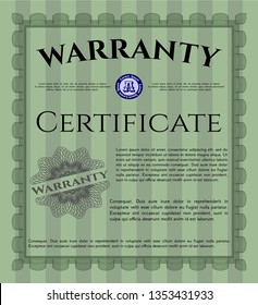 Green Warranty. Cordial design. With guilloche pattern. Customizable, Easy to edit and change colors. 
