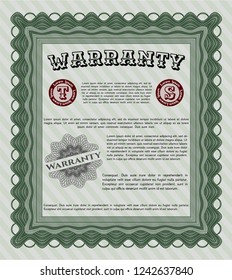 Green Warranty. Detailed. Complex background. Cordial design. 