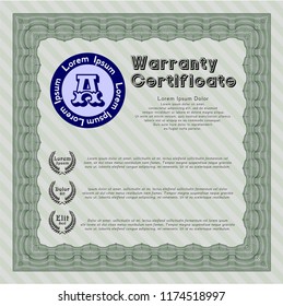 Green Warranty. Detailed. With complex linear background. Beauty design. 