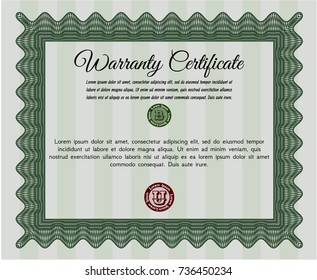 Green Warranty. Detailed. With complex linear background. Money design. 
