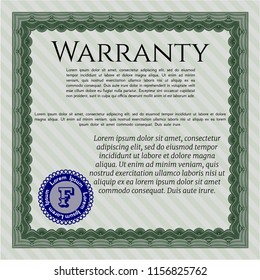 Green Warranty. Excellent design. With great quality guilloche pattern. Detailed. 