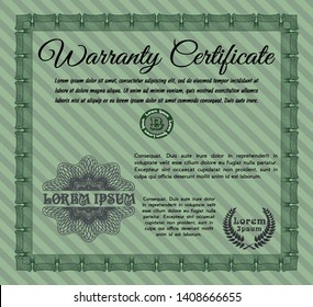 Green Warranty. Good design. Detailed. With guilloche pattern. 