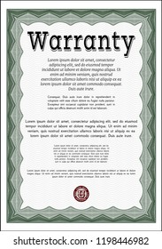 Green Warranty. With great quality guilloche pattern. Money Pattern design. Vector illustration. 
