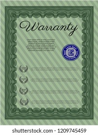 Green Warranty. With great quality guilloche pattern. Money design. Detailed. 