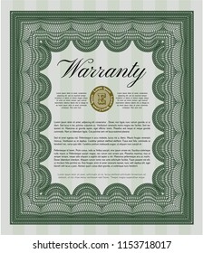Green Warranty. With guilloche pattern and background. Artistry design. Customizable, Easy to edit and change colors. 
