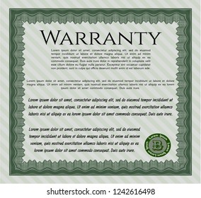Green Warranty. With guilloche pattern and background. Customizable, Easy to edit and change colors. Superior design. 