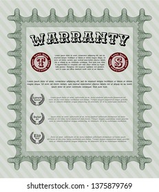 Green Warranty. With guilloche pattern and background. Cordial design. Customizable, Easy to edit and change colors. 